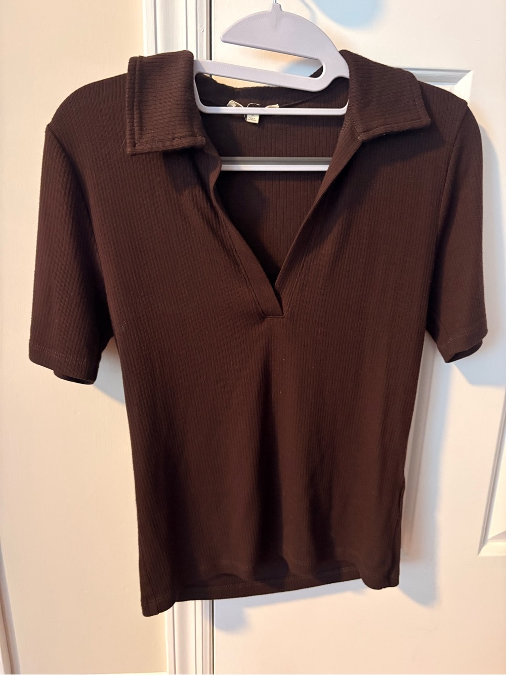 Madewell Ribbed V-Neck Collar Top - Brown